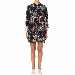 Maiyet Floral Blue Silk Dress Size Small [38] Tie Waist with Tiered Skirt